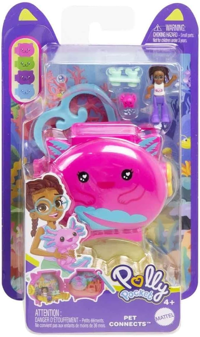 Polly Pocket Collectible Axolotl Pet Compact Playset for Girls Ages 4 and Up