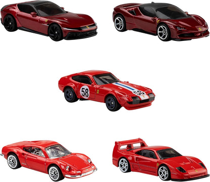 Hot Wheels Toy Ferrari Cars, Die-Cast 5-Pack in 1:64 Scale, Officially Licensed Set of 5 Ferrari Collectible Vehicles for Play or Display