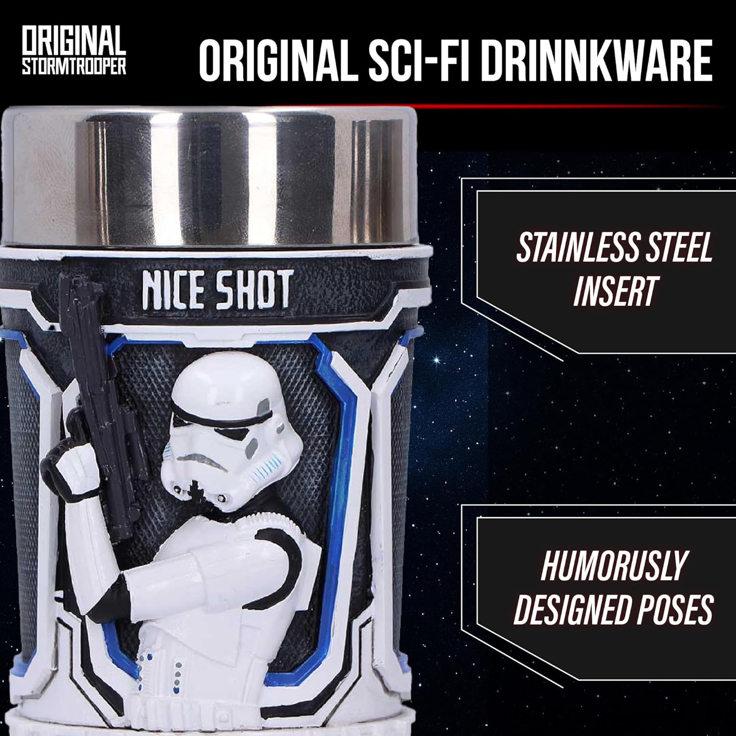 Nemesis Now Star Wars Stormtrooper Shot Glass Set of 3 - Collectible Resin Shot Glasses with 3D Sculpted Design, Stainless Steel Inserts, 8.7cm