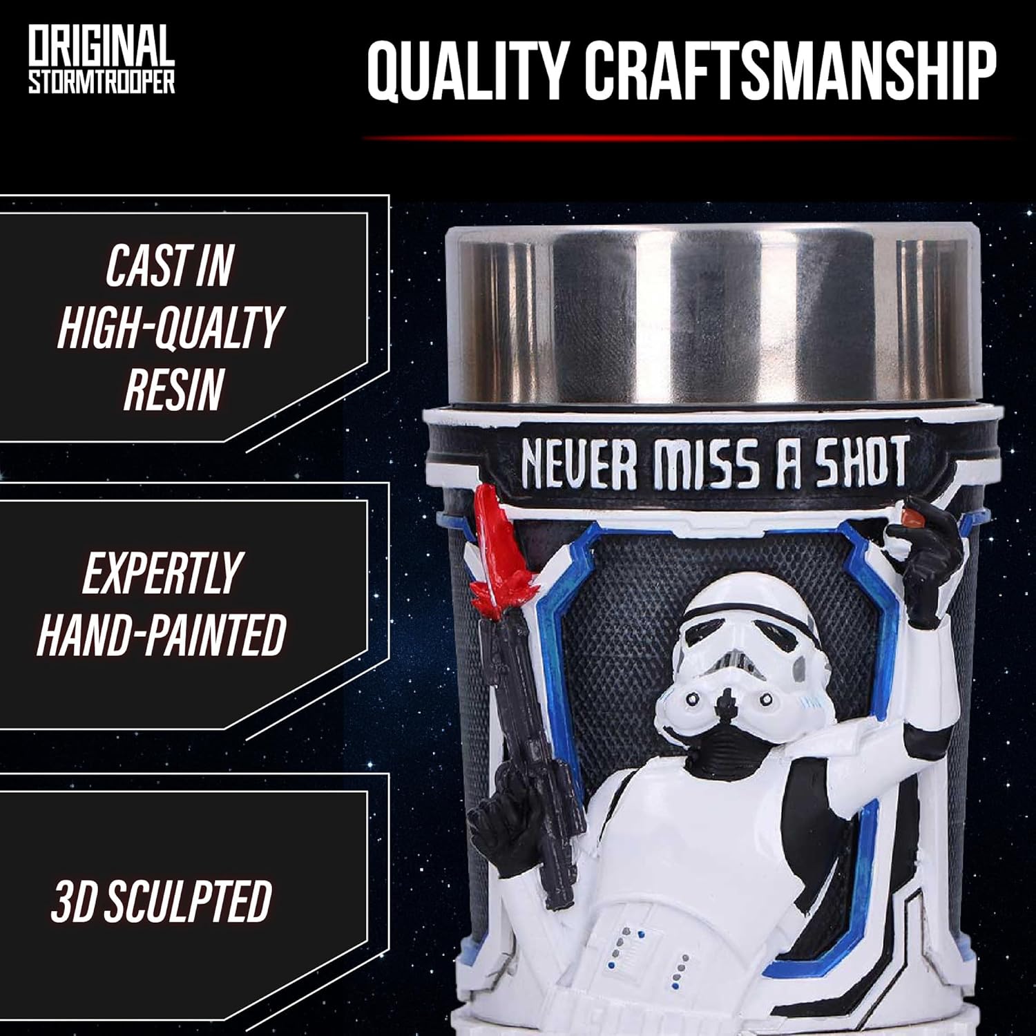 Nemesis Now Star Wars Stormtrooper Shot Glass Set of 3 - Collectible Resin Shot Glasses with 3D Sculpted Design, Stainless Steel Inserts, 8.7cm