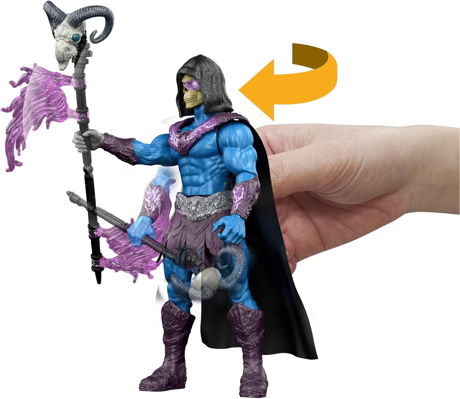 Masters of the Universe - Skeletor, action figure con scettro Havoc e movimento d'attacco rotante, design ispirato al cattivo del film Masters of the Universe 2026, 6+ anni, JKJ00