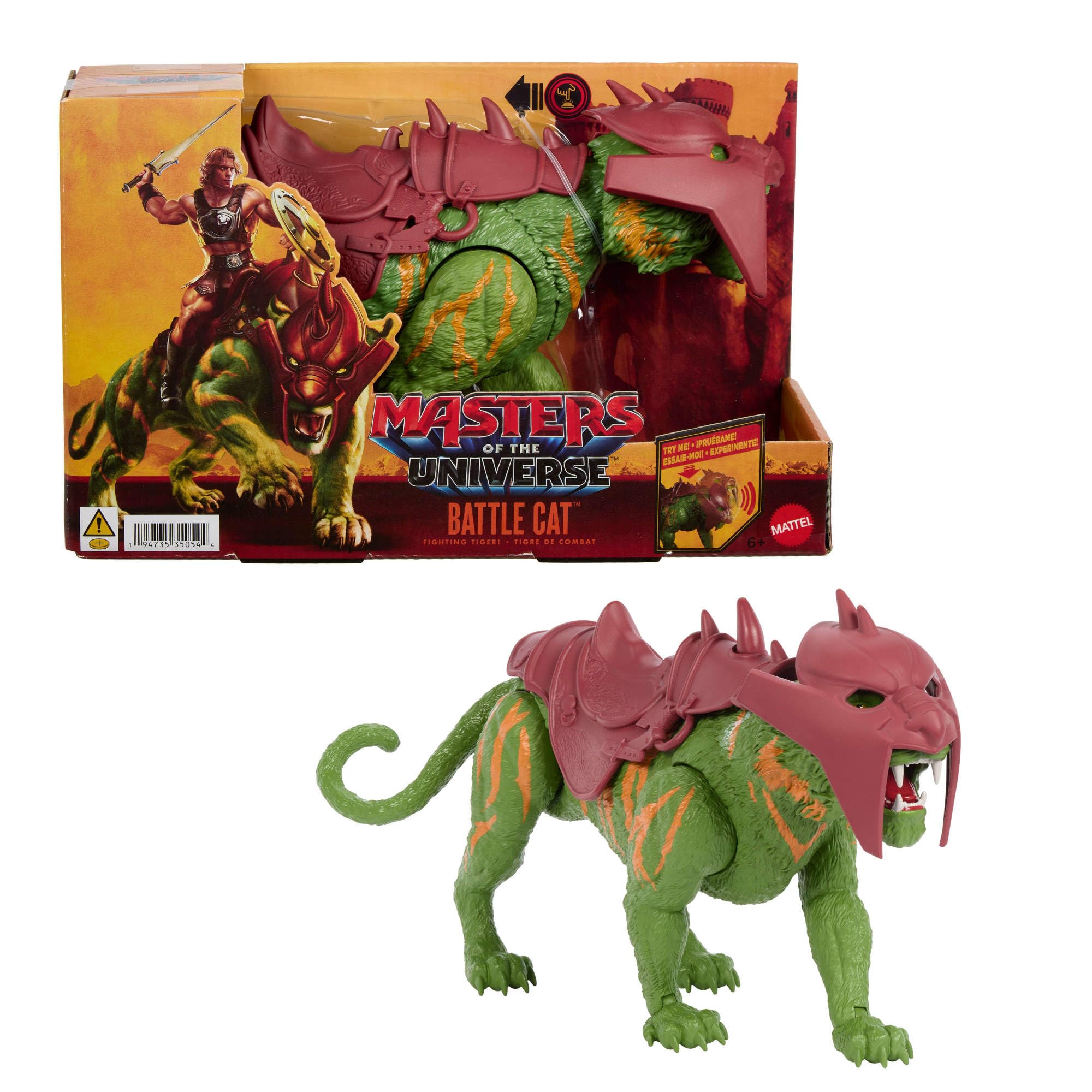 Masters of the Universe Film 2026 Battle Cat Figur mit Beißaction und fünf verschiedenen Brüllfunktionen, ca. 14 cm große Tigerkreatur mit Rüstung, JKJ04