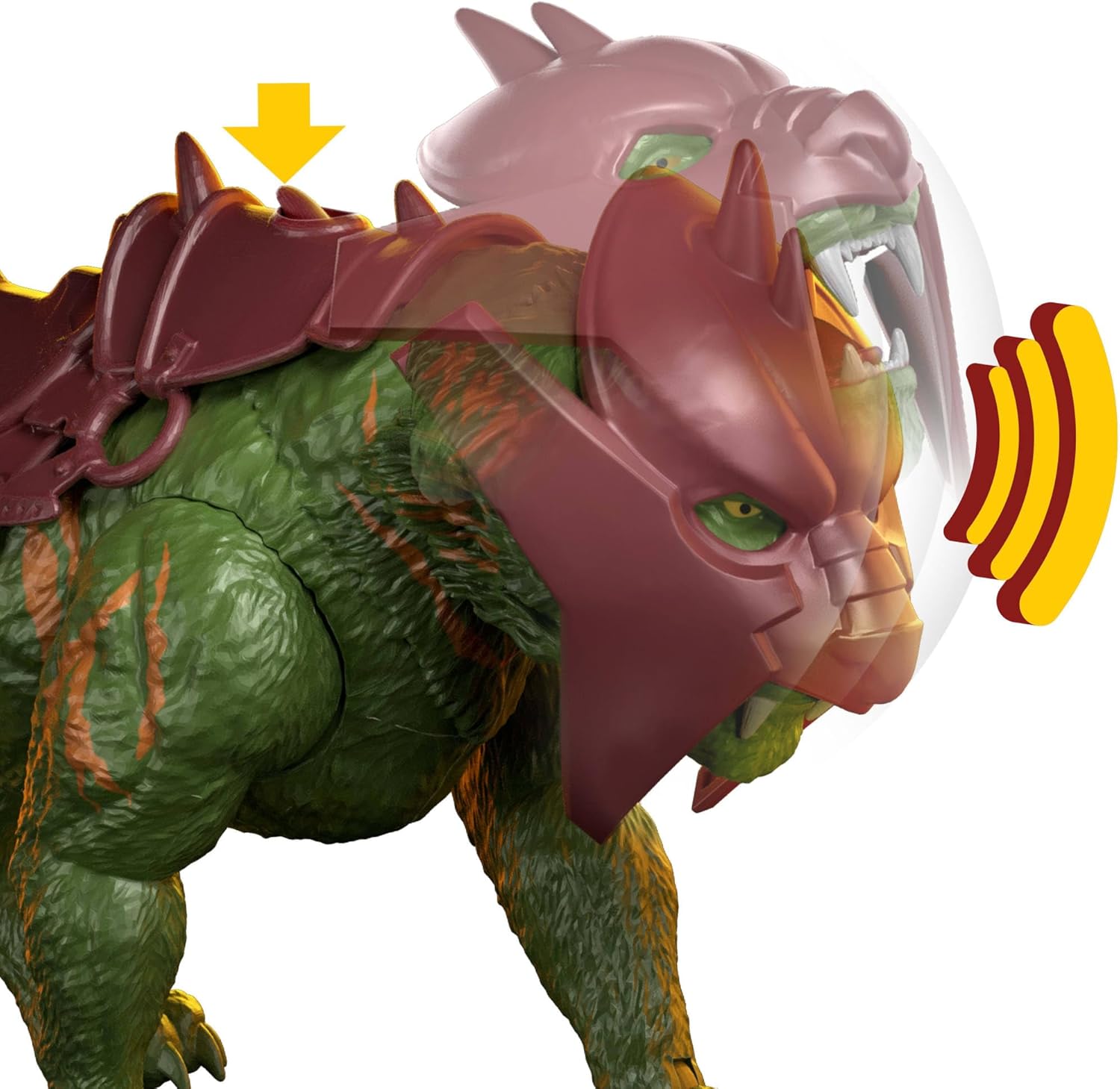 Masters of the Universe Film 2026 Battle Cat Figur mit Beißaction und fünf verschiedenen Brüllfunktionen, ca. 14 cm große Tigerkreatur mit Rüstung, JKJ04
