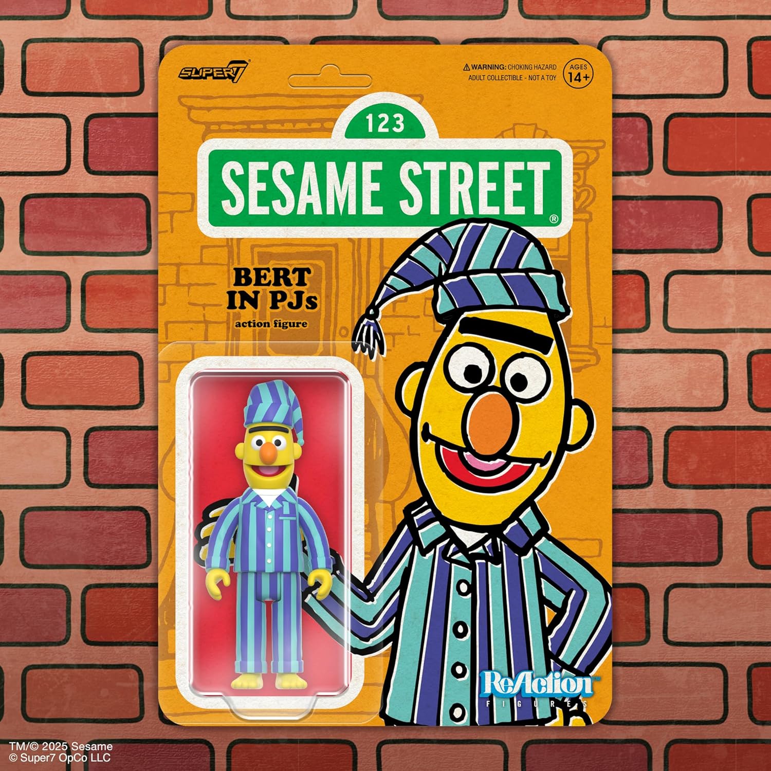 Super7 Reaction Figure Sesame Street Bert in PJs - 3.75" Sesame Street Action Figure - Classic TV Show Collectibles and Retro Toys