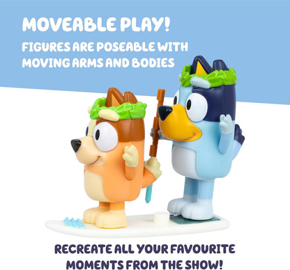 Bluey Figuur 2-pack tapijt eiland. 2 afleveringen thema figuren met bewegende armen en paddleboard accessoires, 2,5-3" (6-7,6 cm) beweegbaar speelgoed voor kinderen. Maak momenten van The Episode Rug