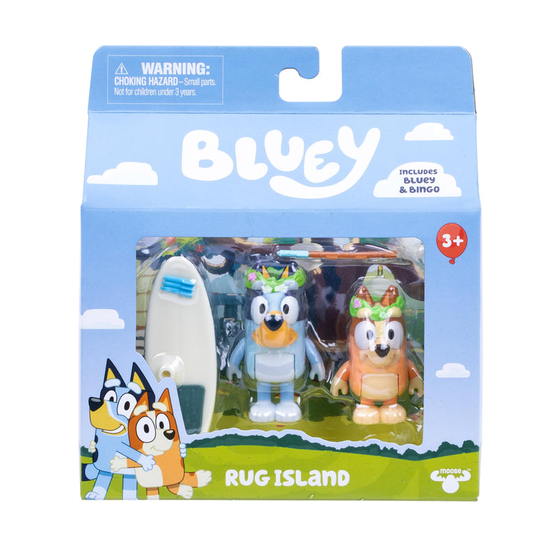 Bluey Figuur 2-pack tapijt eiland. 2 afleveringen thema figuren met bewegende armen en paddleboard accessoires, 2,5-3" (6-7,6 cm) beweegbaar speelgoed voor kinderen. Maak momenten van The Episode Rug