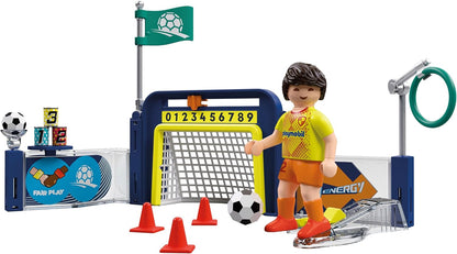 PLAYMOBIL My Life 72057 Voetbaltrainingsstation, trainingsplaats met doelwand en schietmechanisme, voetbalspeelgoed vanaf 4 jaar