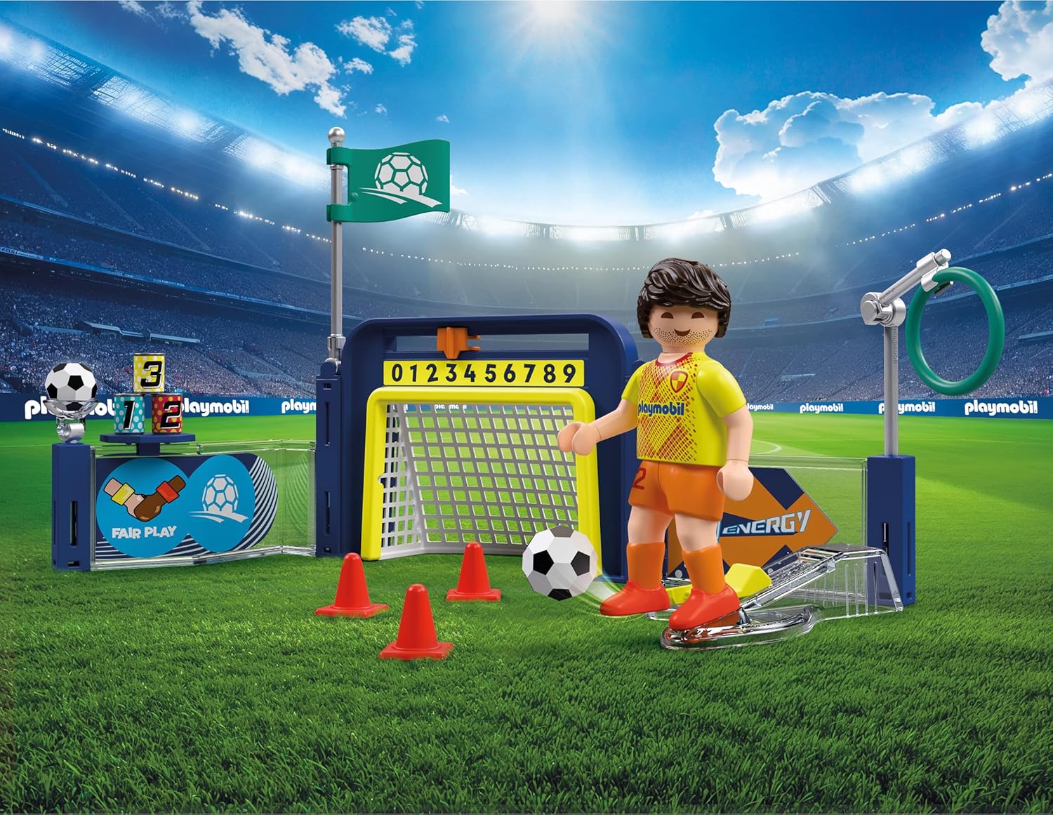 PLAYMOBIL My Life 72057 Voetbaltrainingsstation, trainingsplaats met doelwand en schietmechanisme, voetbalspeelgoed vanaf 4 jaar
