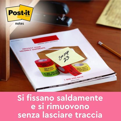 Post-it Foglietti Confezione da 18 blocchetti + 6 GRATIS, 100 Fogli per blocco, 76 mm x 76 mm, Colori Assortiti - Foglietti Adesivi Fogli Adesivi per Appunti, Elenchi & Promemoria