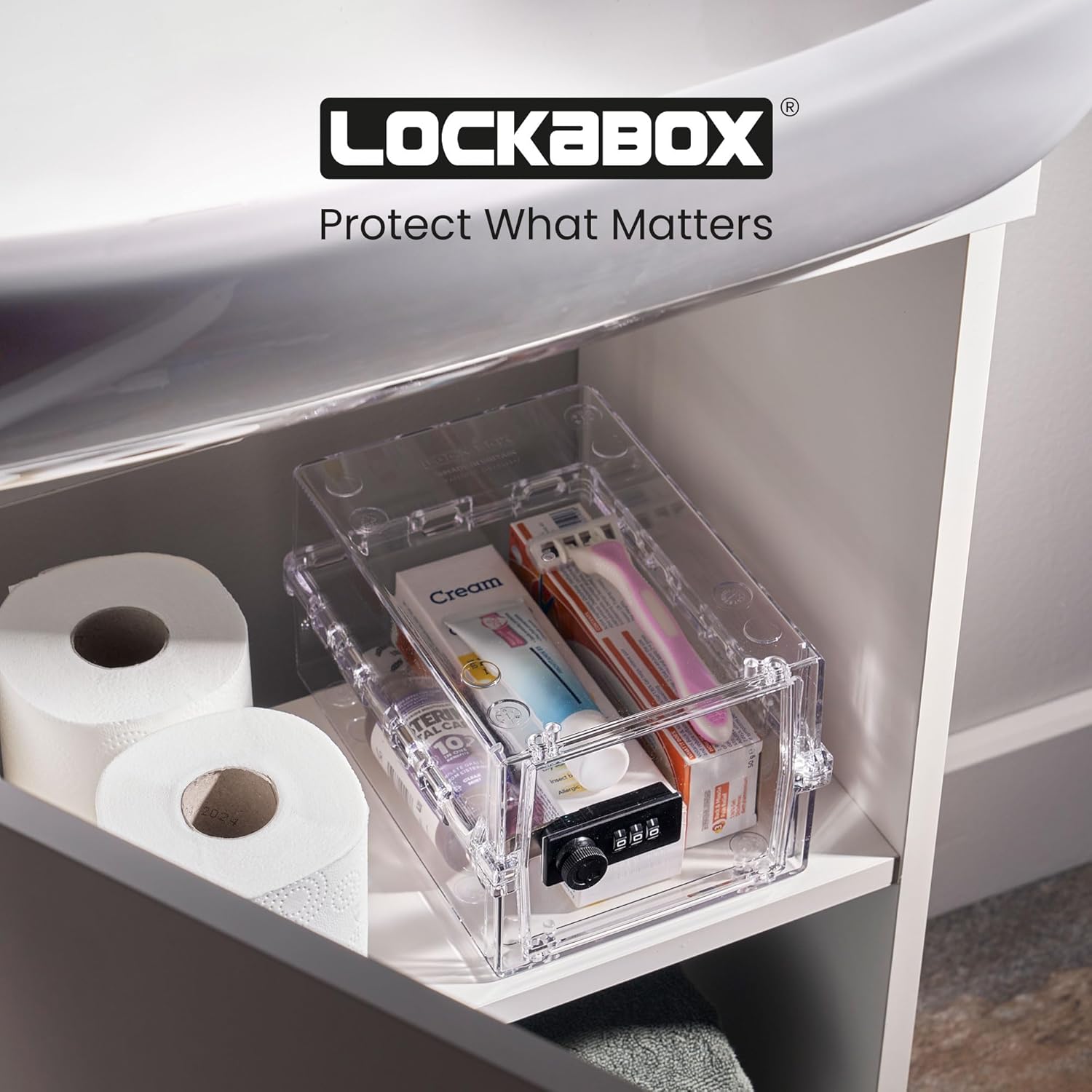 Lockabox Mini™ | Small Lockable Box with Combination Lock (3L) | Compact Storage Lock Box for Small Medicines, Snacks & Mobile Phones | External Size 22.3 x 15.4 x 12 cm (Crystal, Mini)