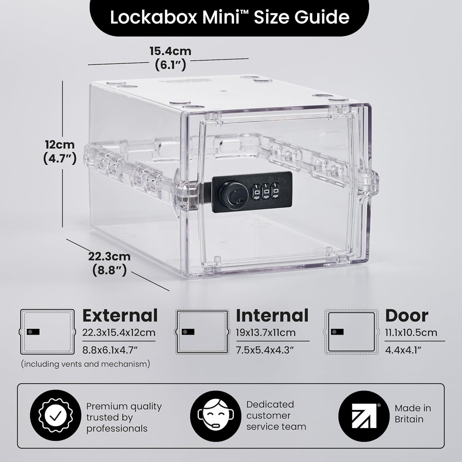 Lockabox Mini™ | Small Lockable Box with Combination Lock (3L) | Compact Storage Lock Box for Small Medicines, Snacks & Mobile Phones | External Size 22.3 x 15.4 x 12 cm (Crystal, Mini)