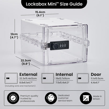 Lockabox Mini™ | Small Lockable Box with Combination Lock (3L) | Compact Storage Lock Box for Small Medicines, Snacks & Mobile Phones | External Size 22.3 x 15.4 x 12 cm (Crystal, Mini)