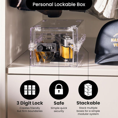 Lockabox Mini™ | Small Lockable Box with Combination Lock (3L) | Compact Storage Lock Box for Small Medicines, Snacks & Mobile Phones | External Size 22.3 x 15.4 x 12 cm (Crystal, Mini)