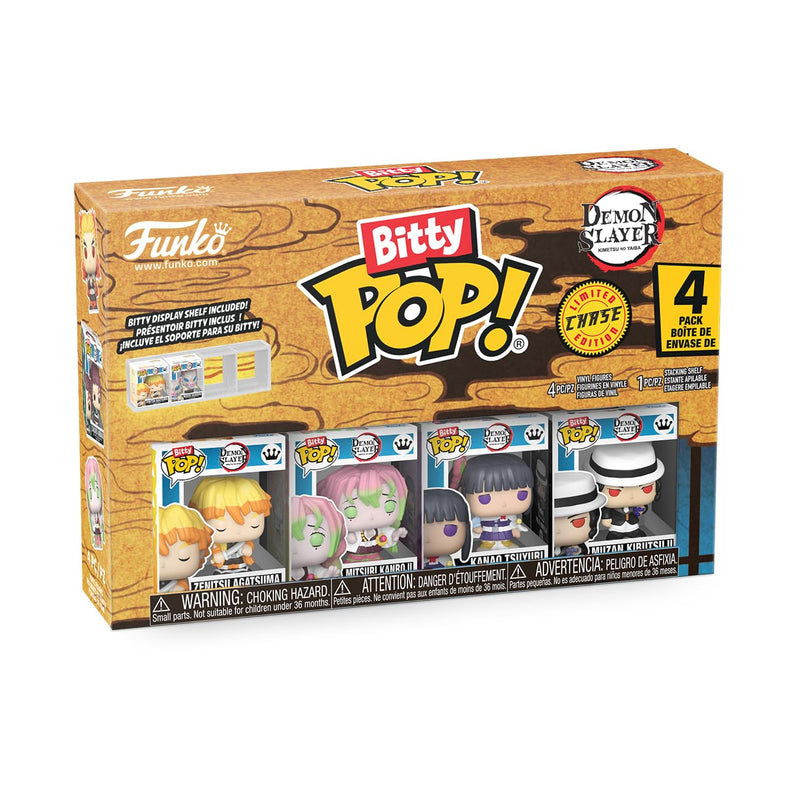 Funko Pop! Bitty 4pk: Demon Slayer - Zenitsu Agatsuma, Mitsuri Kanroji, Kanao Tsuyuri, and Mystery Figure - 0.9 Inch (2.2 Cm) Collectable - Stackable Display Shelf Included