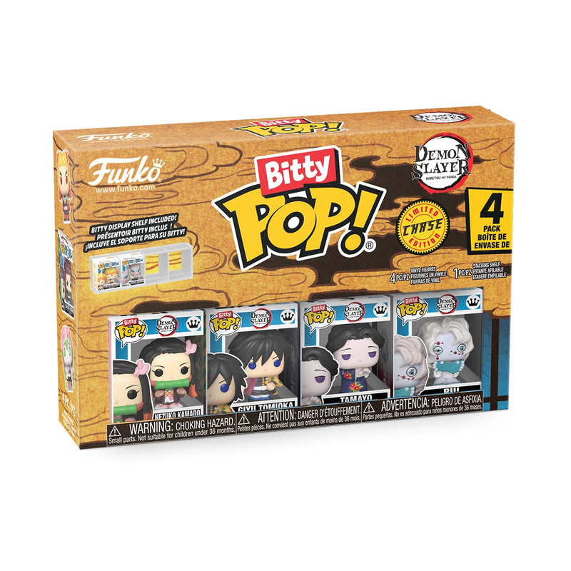 Funko Pop! Bitty 4pk: Demon Slayer - Nezuko Kamado, Giyu Tomioka, Tamayo, and Mystery Figure - 0.9 Inch (2.2 Cm) Collectable - Stackable Display Shelf Included