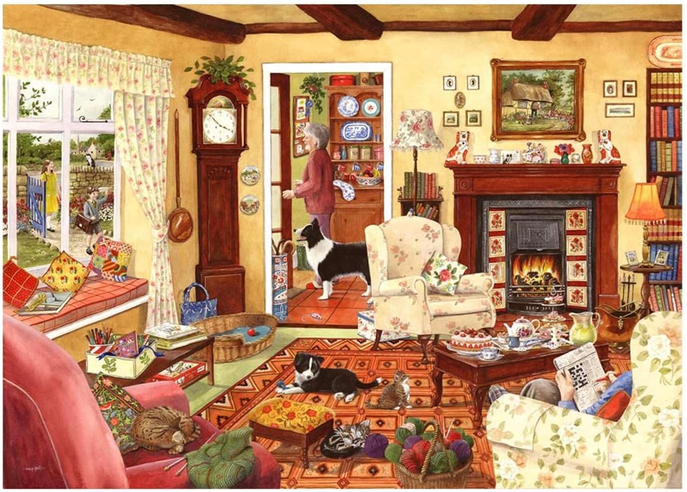 The House of Puzzles - In Time For Tea Jigsaw - Big 500 Piece Jigsaws For Adults, Extra Large Pieces, Artist Illustrated, Scenic Landscape, Deluxe Puzzle Gifts