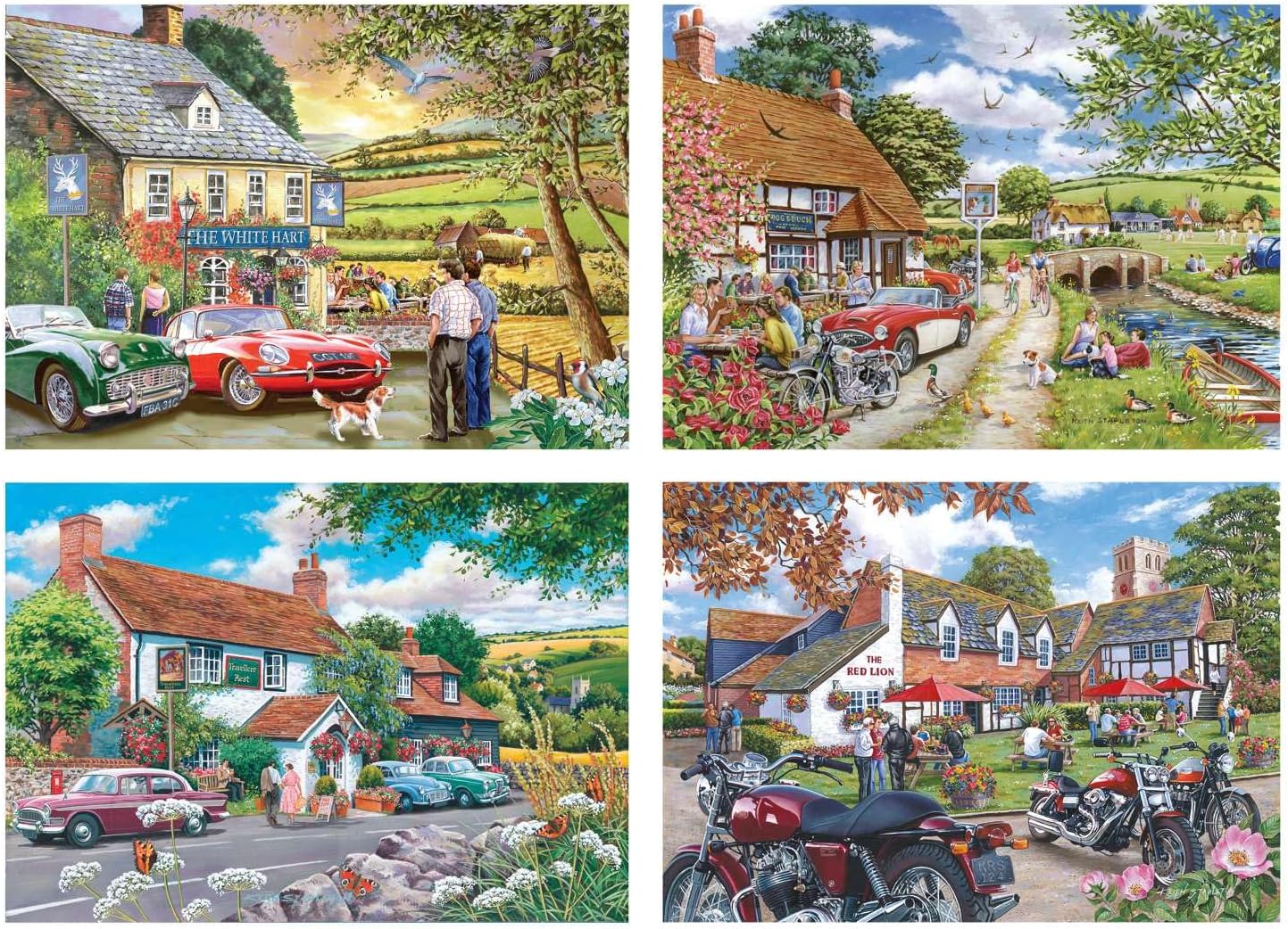 The House of Puzzles Tales From The Tavern Jigsaw Set - 4 x 500 Piece Jigsaws For Adults, Multi Puzzle Pack, Artist Illustrated, Deluxe Puzzle Gifts, Sustainably Made