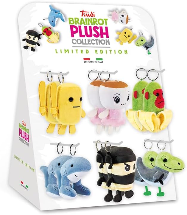 Trudi Tung Keyring | Funny Plush Toy, Gift for Adults and Children | H 10 cm Size XXS | Italian Brain Red | Model 67815
