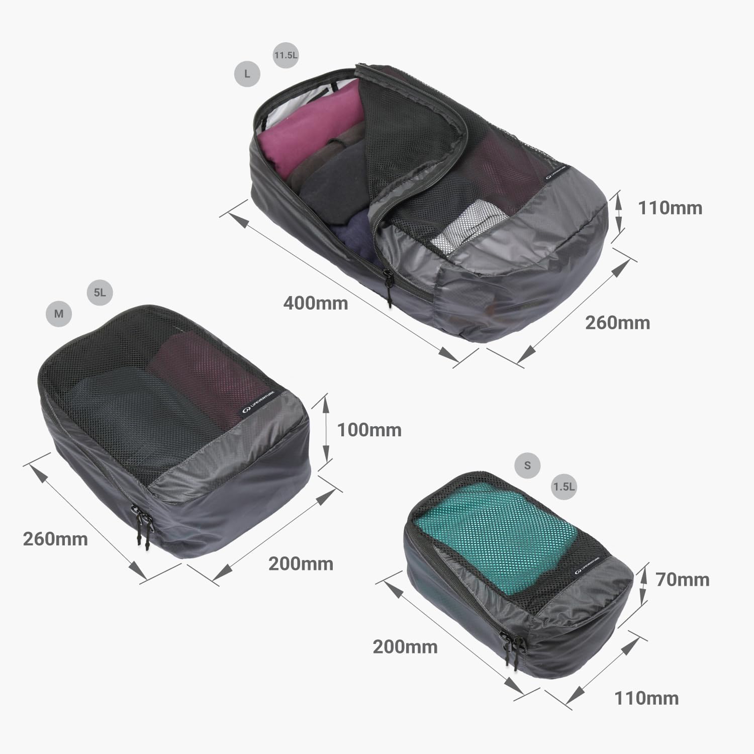 Lifeventure Ultralight Packing Cube (Set of 3) - Ideal for Travel Storage
