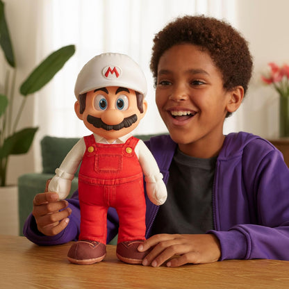 „Super Mario Galaxy“-Film: Bewegliches „Fire Mario“-Plüschtier, 35 cm, offiziell lizenziert von Jakks Pacific, Stofftier mit beweglichem Kopf, Nintendo-Sammlerstück, ab 3 Jahren