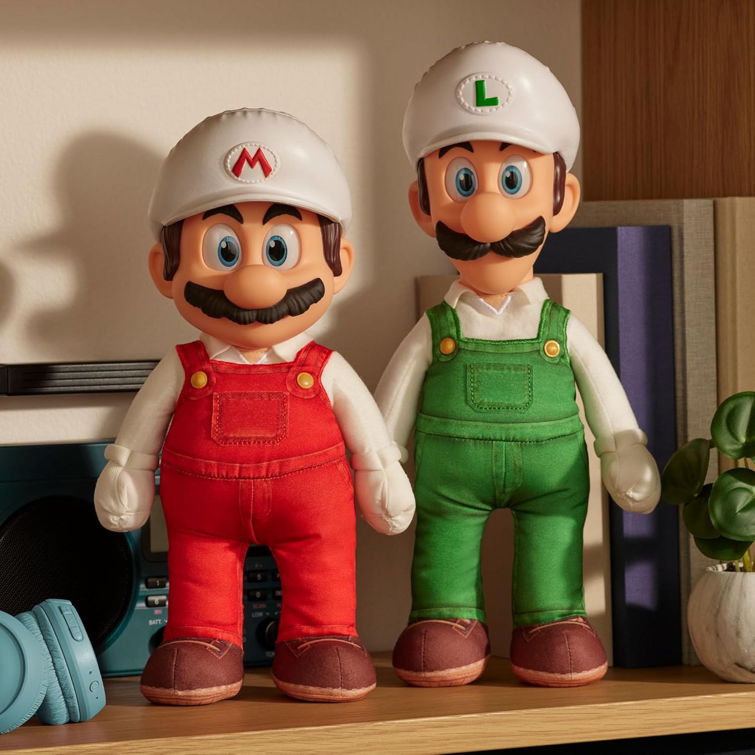 The Super Mario Galaxy Movie Fire Luigi Poseable Plush 15" / 38cm, Officially Licensed by Jakks Pacific, Plush with Sculpted Roto Head, Nintendo Collectible Plush, for Ages 3+