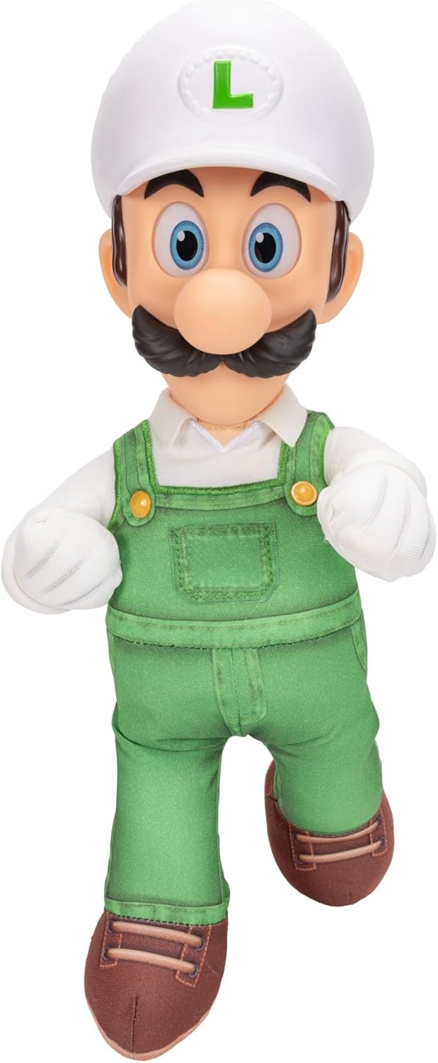 The Super Mario Galaxy Movie Fire Luigi Poseable Plush 15" / 38cm, Officially Licensed by Jakks Pacific, Plush with Sculpted Roto Head, Nintendo Collectible Plush, for Ages 3+
