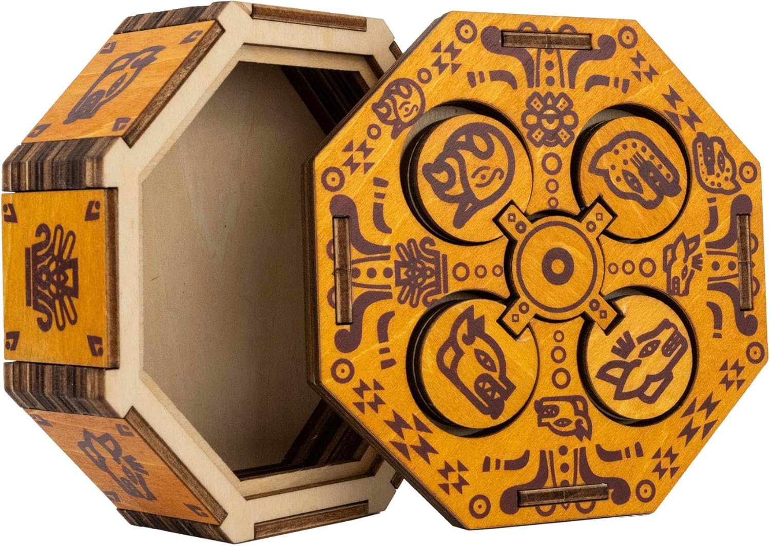 True Genius Aztec Family Chest Wooden Puzzle Box – Secret Compartment Brainteaser Gift Box Wood Puzzle (Difficulty Level 4), STEM Brain Game for Kids 8+ & Adults