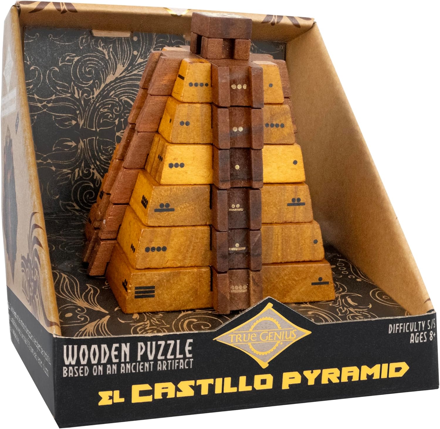El Castillo Pyramid Wooden Puzzle – Mayan Temple of Kukulcan Brainteaser, 3D Math & Logic Puzzle Game, Challenging Wooden Brain Teaser (Difficulty Level 5), Educational STEM Toy for Kids 8+ & Adults