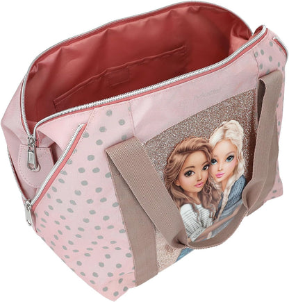Depesche 14014 TOPModel Dots Sports Bag in Pink with Model Motif and Dots Pattern Bag with Handle and Inner Compartment