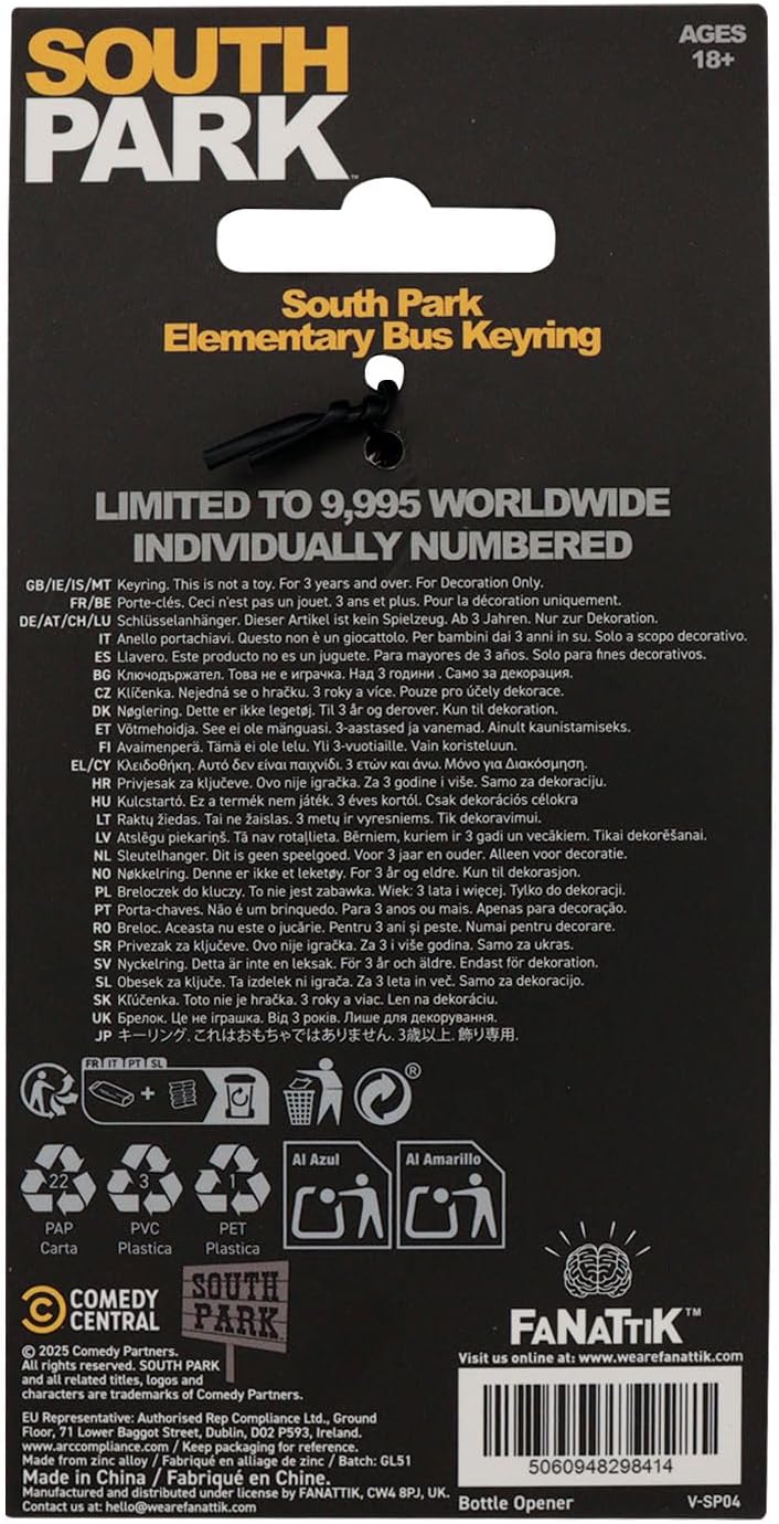 FaNaTtik South Park Limited Edition School Bus Keyring – Individually Numbered Collectible - Metal (70 x 19mm