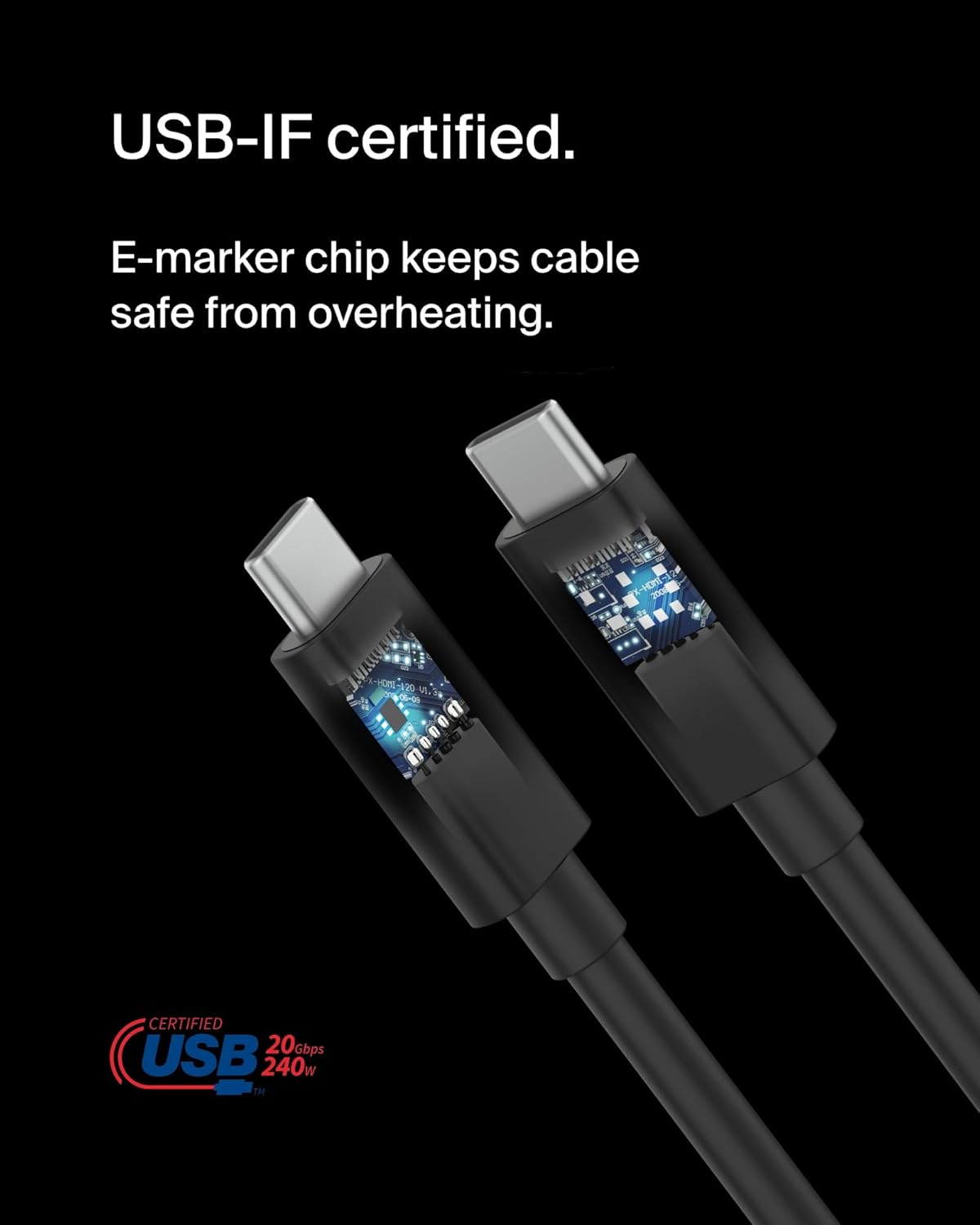 Belkin Connect USB4-Kabel, 2-m-Ladekabel, USB-C-auf-USB-C-Kabel mit 240-W-Power Delivery, 20 Gbit/s – USB4-konformes Ladekabel, kompatibel mit Geräten wie MacBook, Windows-Laptops und Chromebook