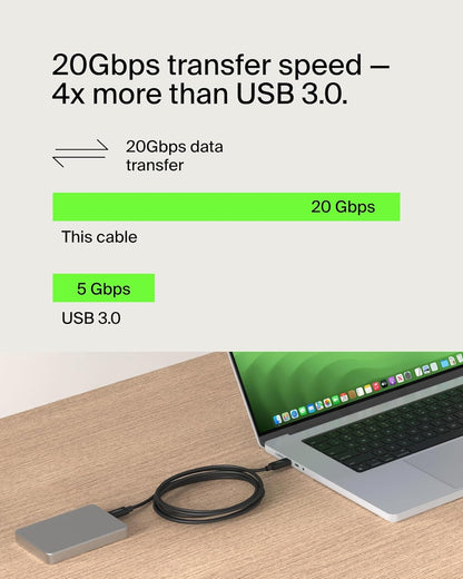 Belkin Connect USB4-Kabel, 2-m-Ladekabel, USB-C-auf-USB-C-Kabel mit 240-W-Power Delivery, 20 Gbit/s – USB4-konformes Ladekabel, kompatibel mit Geräten wie MacBook, Windows-Laptops und Chromebook