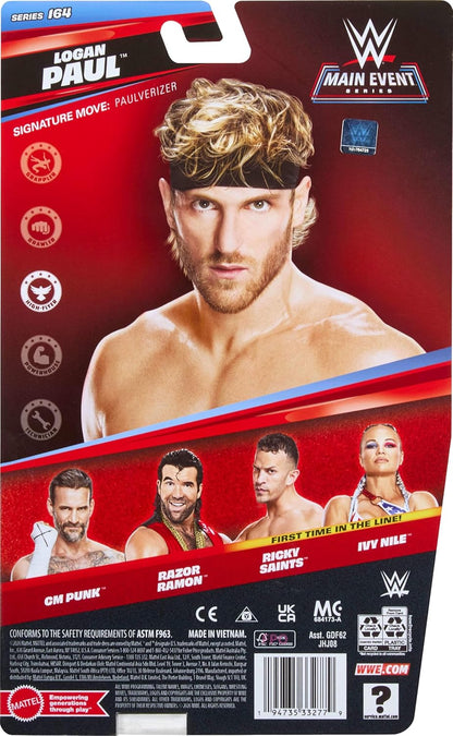 Mattel WWE Logan Paul Action Figure, Main Event Series #164, 6-inch Collectible Superstar with 14 Articulation Points & Life-Like Look, JHJ08