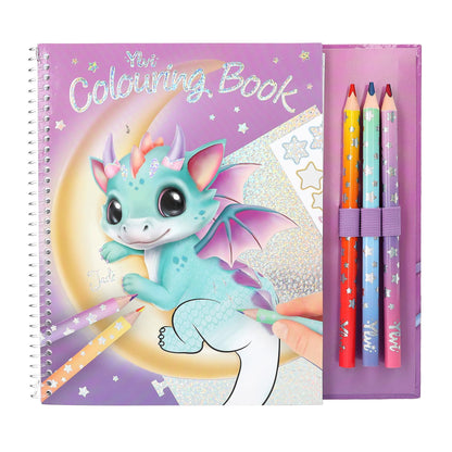 Depesche 13797 Ylvi Lucky Dragon Colouring Book with 25 Pre-Printed Pages for Colouring and Stickers, Includes Colouring Pencils, Sticker Sheet and Stencil