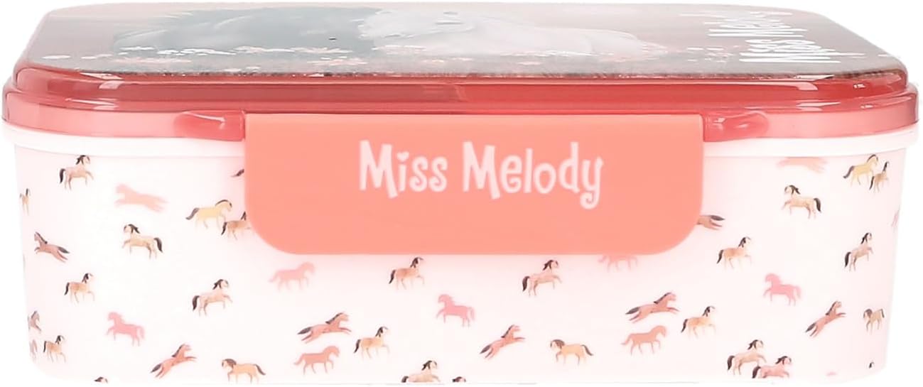 Depesche Miss Melody Blossom Pony 14132 Lunch Box in Light Pink with Horse Motif, Lunch Box with 3 Compartments and Hinged Lid
