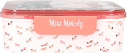 Depesche Miss Melody Blossom Pony 14132 Lunch Box in Light Pink with Horse Motif, Lunch Box with 3 Compartments and Hinged Lid