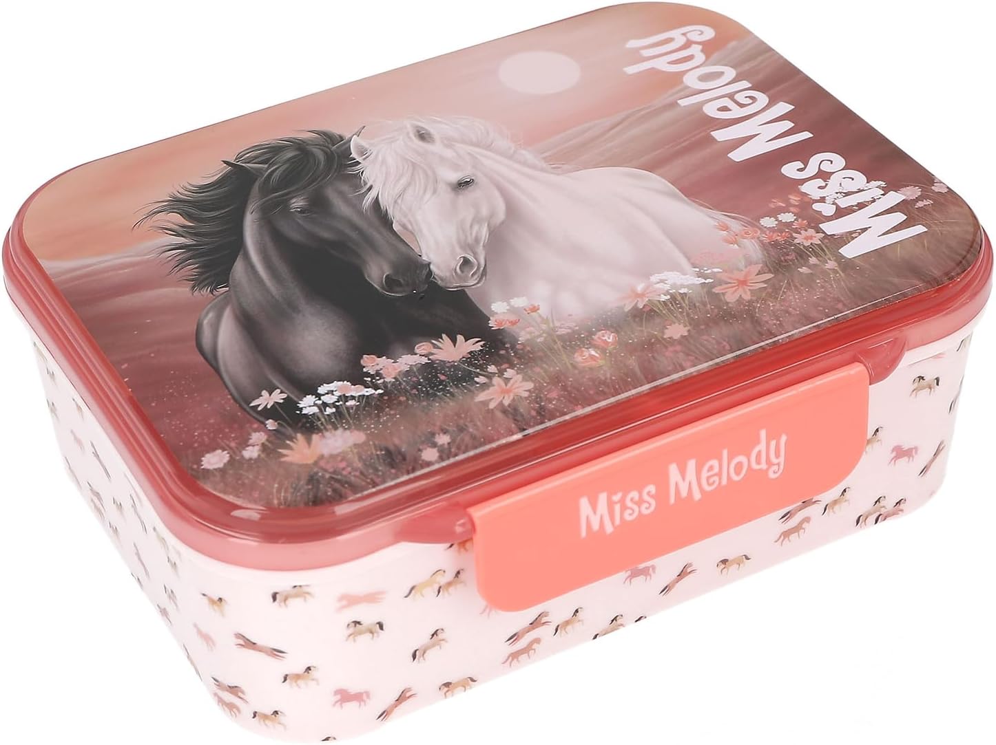 Depesche Miss Melody Blossom Pony 14132 Lunch Box in Light Pink with Horse Motif, Lunch Box with 3 Compartments and Hinged Lid