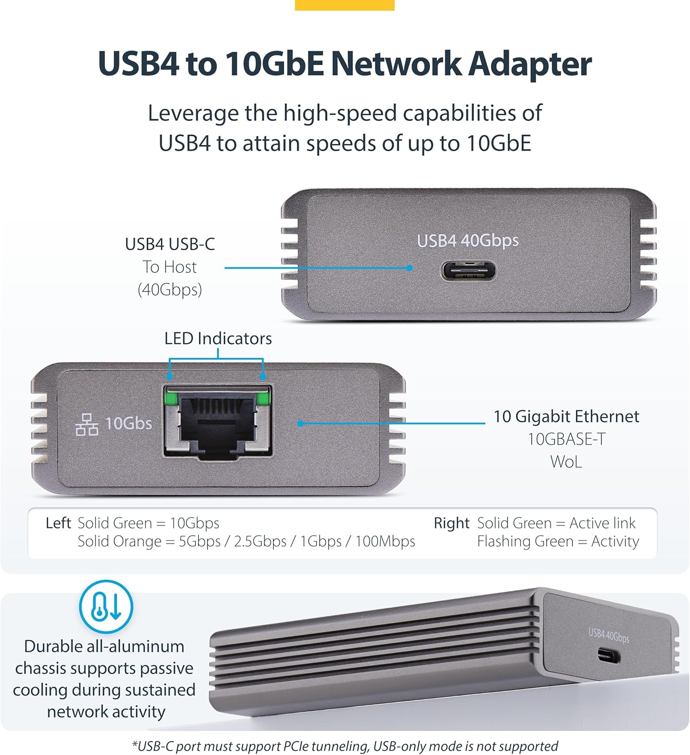 StarTech Adattatore USB4 a Ethernet 10GbE, Scheda di Rete Esterna Compatibile Thunderbolt 3/4 / 5, NIC 10/5/2.5/1 Gbps /100Mbps, Windows/Mac, TAA