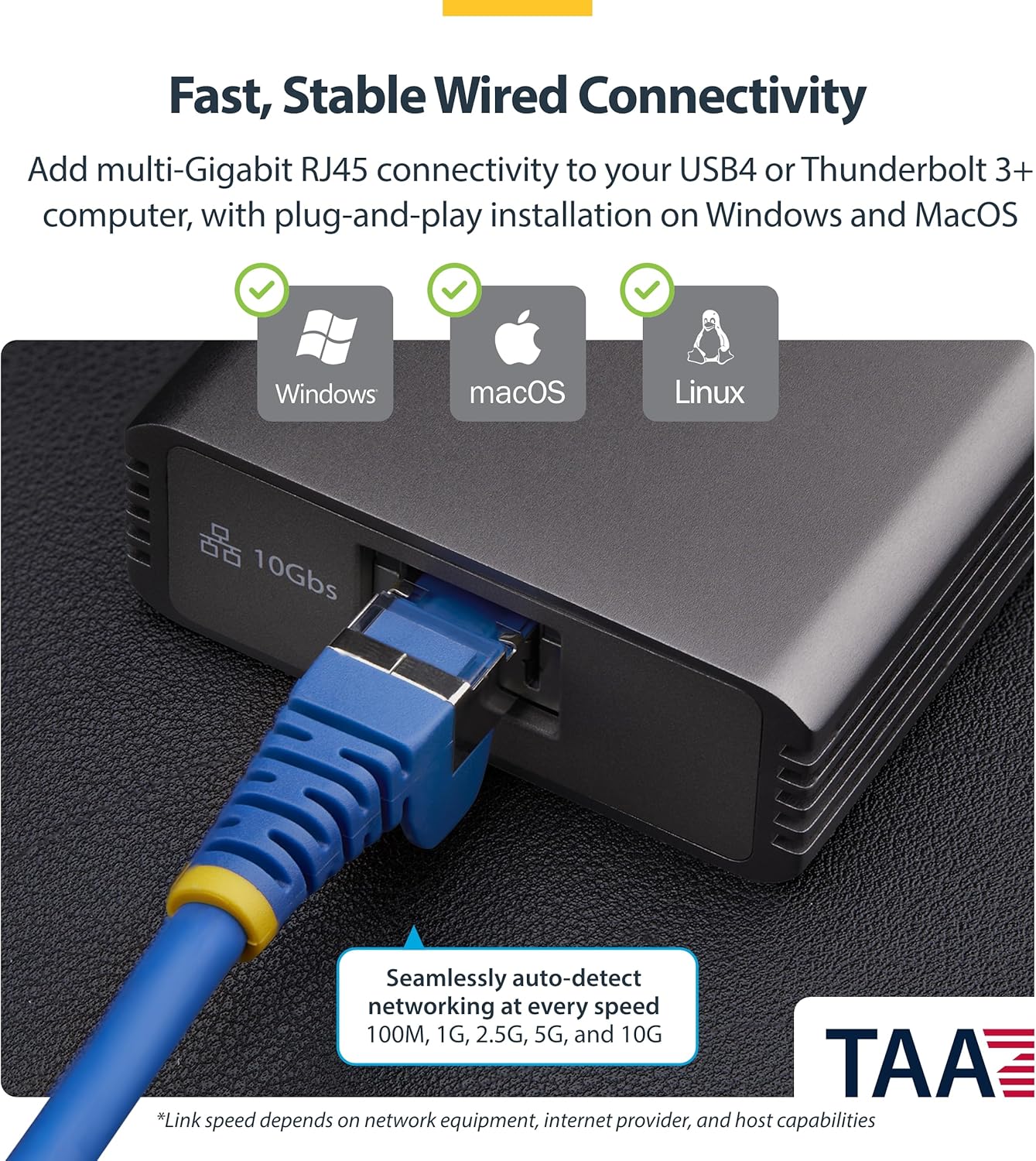 StarTech Adattatore USB4 a Ethernet 10GbE, Scheda di Rete Esterna Compatibile Thunderbolt 3/4 / 5, NIC 10/5/2.5/1 Gbps /100Mbps, Windows/Mac, TAA