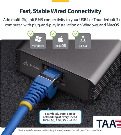 StarTech Adattatore USB4 a Ethernet 10GbE, Scheda di Rete Esterna Compatibile Thunderbolt 3/4 / 5, NIC 10/5/2.5/1 Gbps /100Mbps, Windows/Mac, TAA