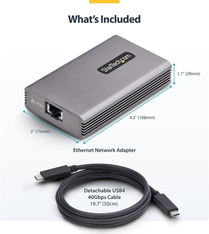 StarTech Adattatore USB4 a Ethernet 10GbE, Scheda di Rete Esterna Compatibile Thunderbolt 3/4 / 5, NIC 10/5/2.5/1 Gbps /100Mbps, Windows/Mac, TAA