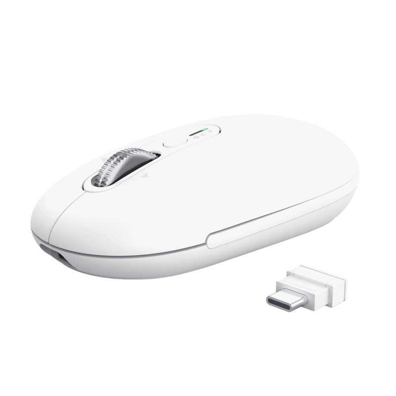 Trust Seron Mouse Wireless con Rotellina Ultra Rapida e Scorrimento Orizzontale, Bluetooth + 2.4GHz, 65% Plastica Riciclata, Pulsanti Silenziosi, Mouse Bluetooth Multi-Dispositivo per PC Mac, Bianco