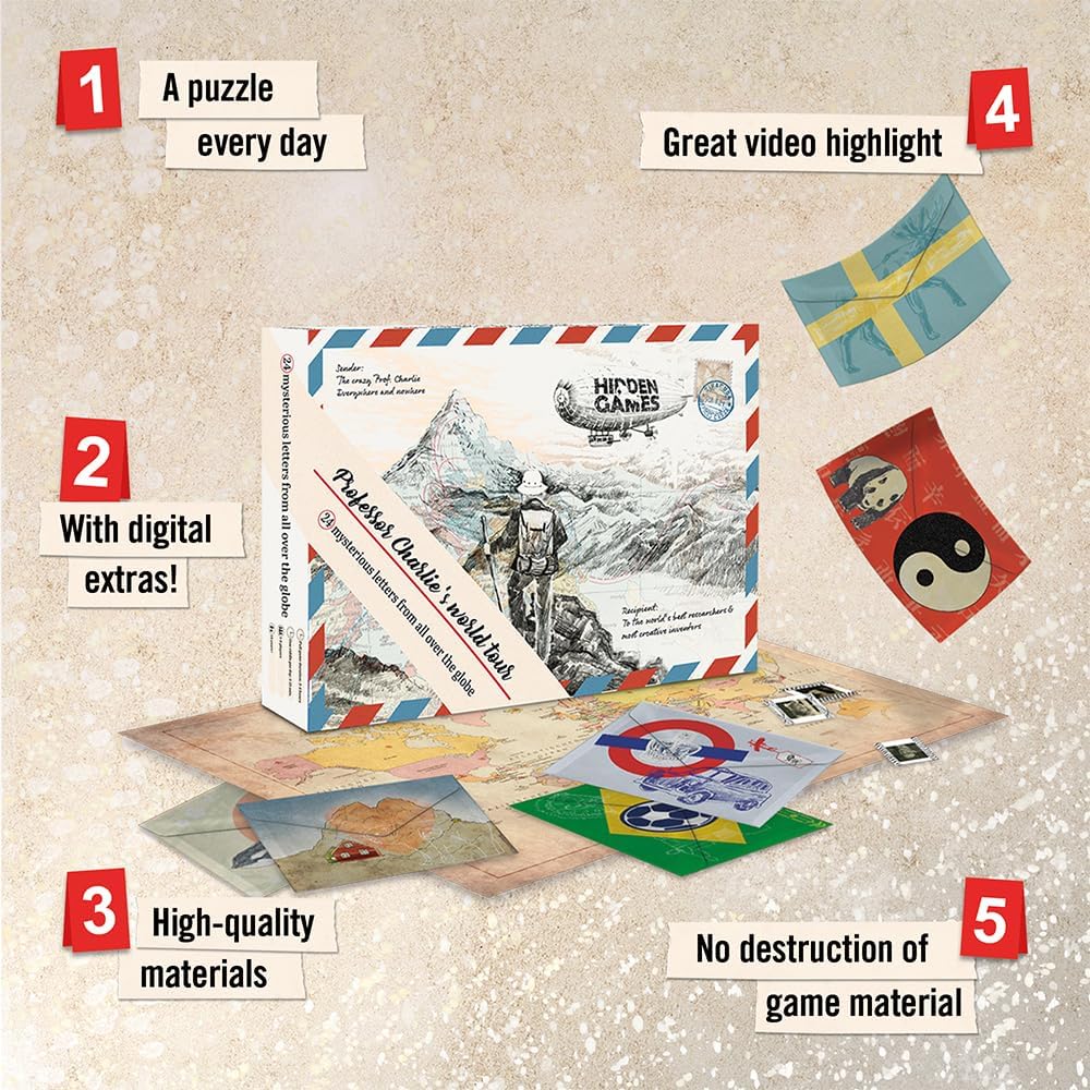 Hidden Games - Professor Charlie's world tour - puzzle advent calendar for 1-6 people aged 14 and over - 24 individual puzzles (english edition)