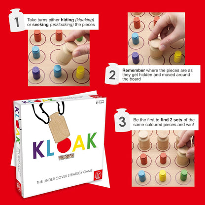 Roo Games KLOAK - All Wooden Strategy Board Games for Adults & Kids, 2-4 Players, Family Games, Popular Games for Ages 8+, Stimulates Critical Thinking, Durable Hardwood Components