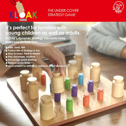Roo Games KLOAK - All Wooden Strategy Board Games for Adults & Kids, 2-4 Players, Family Games, Popular Games for Ages 8+, Stimulates Critical Thinking, Durable Hardwood Components