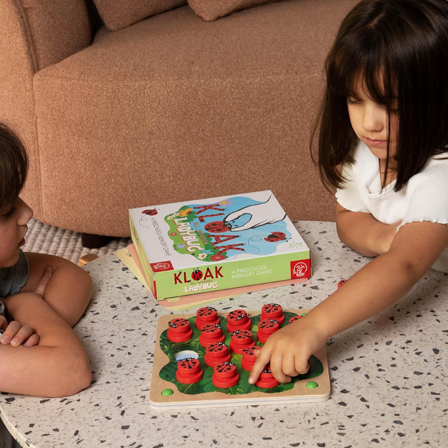 ROO GAMES LADY BUG KLOAK- Wooden Memory Game for Kids - Montessori-Inspired Toddler Toys for 3 Year Old Girl Gifts - Boosts Memory & Focus - Bright Ladybug Design - Eco-Friendly Kids Games
