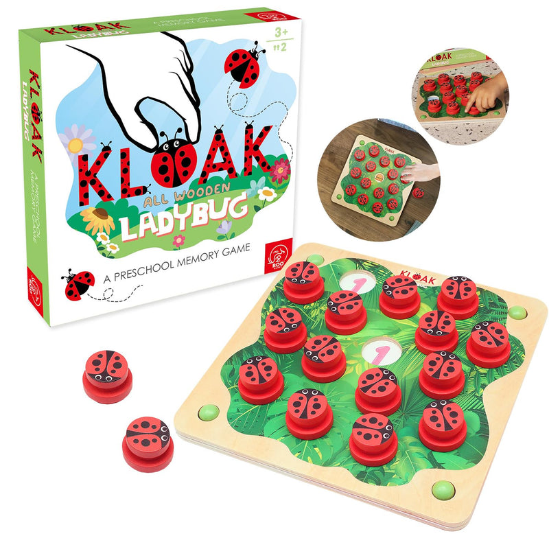ROO GAMES LADY BUG KLOAK- Wooden Memory Game for Kids - Montessori-Inspired Toddler Toys for 3 Year Old Girl Gifts - Boosts Memory & Focus - Bright Ladybug Design - Eco-Friendly Kids Games