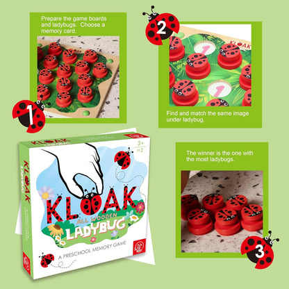 ROO GAMES LADY BUG KLOAK- Wooden Memory Game for Kids - Montessori-Inspired Toddler Toys for 3 Year Old Girl Gifts - Boosts Memory & Focus - Bright Ladybug Design - Eco-Friendly Kids Games