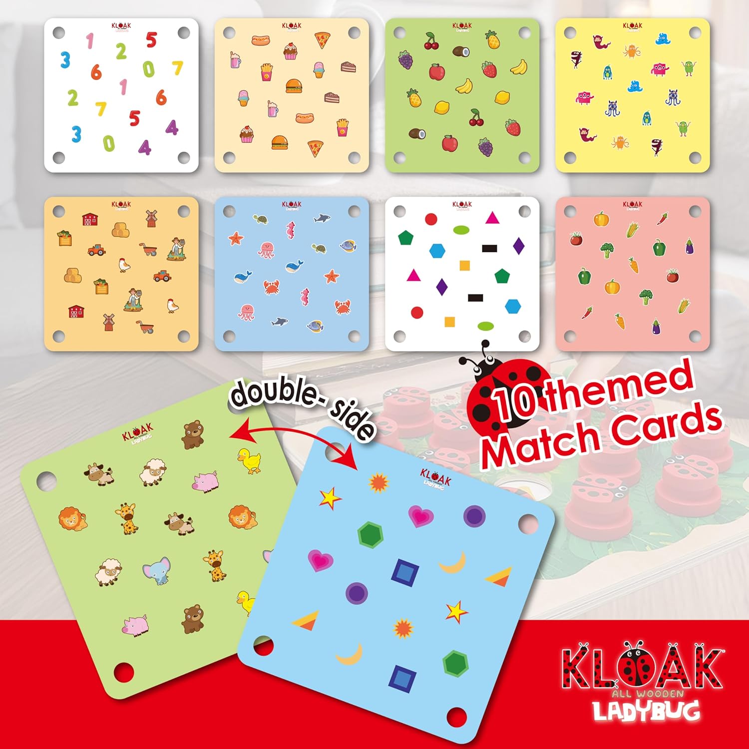 ROO GAMES LADY BUG KLOAK- Wooden Memory Game for Kids - Montessori-Inspired Toddler Toys for 3 Year Old Girl Gifts - Boosts Memory & Focus - Bright Ladybug Design - Eco-Friendly Kids Games