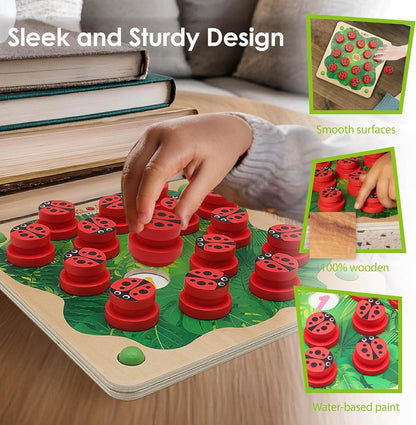 ROO GAMES LADY BUG KLOAK- Wooden Memory Game for Kids - Montessori-Inspired Toddler Toys for 3 Year Old Girl Gifts - Boosts Memory & Focus - Bright Ladybug Design - Eco-Friendly Kids Games